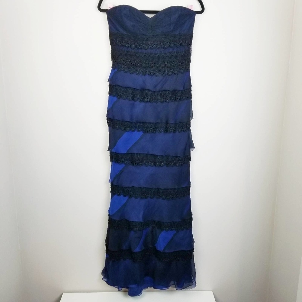 Carmen Marc Valvo lace tiered strapless gown